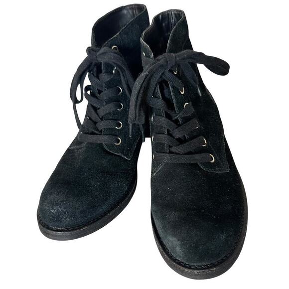 Sam Edelman Bleecker Black Suede Leather Ankle Booties Womens Sz. 7.5 Lace Up LN - Picture 7 of 16